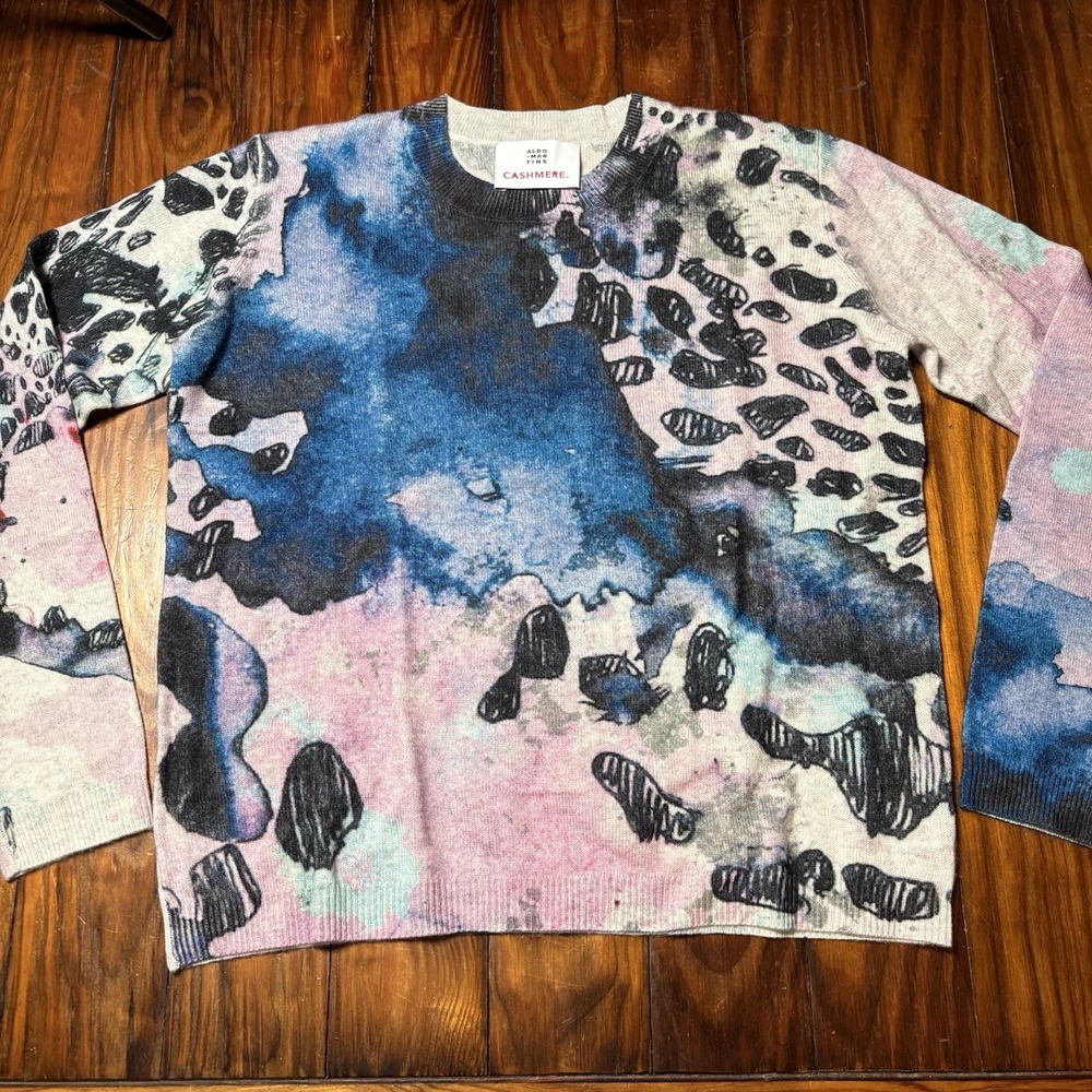 Aldo Martins Wool Cashmere Abstract Animal Print Pullover Sweater Art Sz S A1832